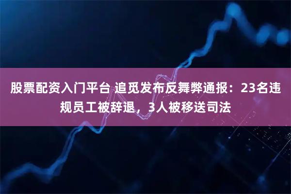股票配资入门平台 追觅发布反舞弊通报：23名违规员工被辞退，3人被移送司法